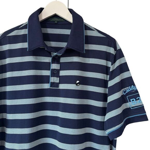Extracurricular Polo Shirt Mens L Blue Striped Embroidered Logo Golf Dad Casual - Picture 1 of 9
